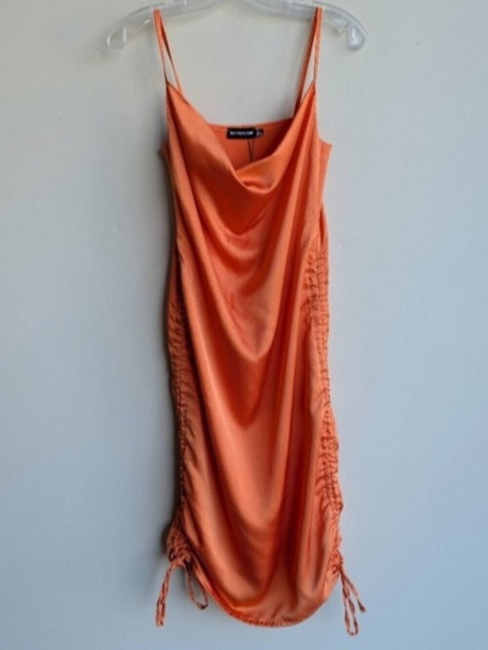 PrettyLittleThing Satin Cowl Neck Sleeveless Ruched Dress